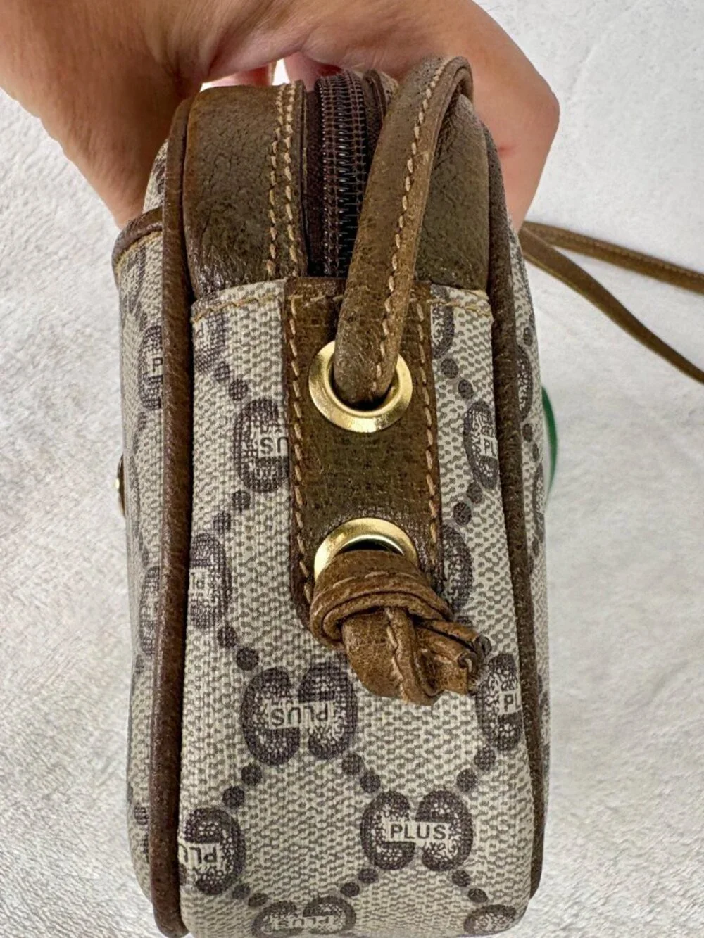 Gucci Plus GG Supreme Mini Crossbody in Monogram Coated Canvas and Leather Trim